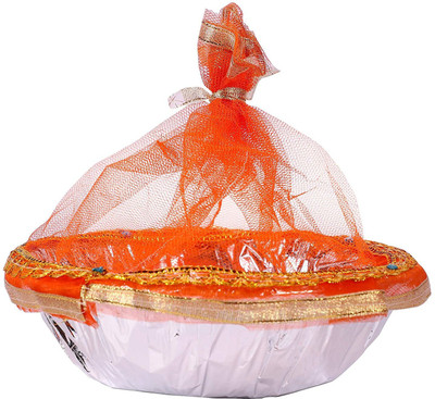 PRANSUNITA Handmade Decorated Gift Basket with Readymade Net Packing – (Size 12 inch round)