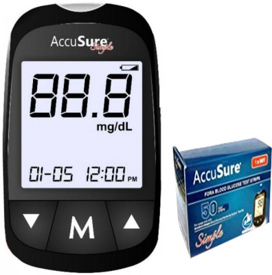 AccuSure Simple Glucometer With 50 Test Strip Glucometer(Black)