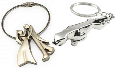 kd collections KD518 - Dancing Wired Couple Keychain & Jaguar Keychain Combo (Silver) Key Chain