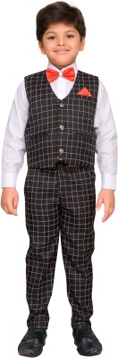 AJ Dezines Boys Festive & Party Shirt, Waistcoat and Pant Set(Black Pack of 1)