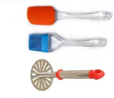 rimi Multicolor Silicon Cooking Brush & Spatula And Masher Combo Of Silicon Cooking Brush & Spatula And Masher Kitchen Tool Set(Brush, Spatula, Masher)