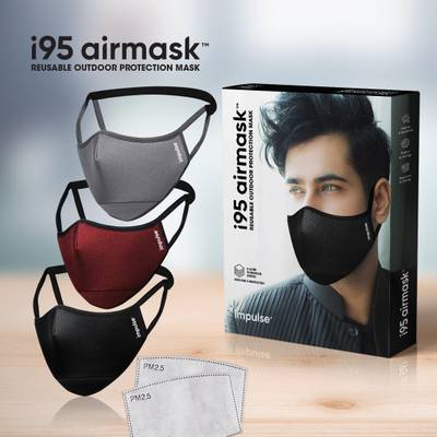 IMPULSE I95 Airmask Premium Cotton Cloth Face Mask | Multi colored| 6 layer Replaceable Activated Carbon Filter | Reusable | Washable | Outdoor Masks | Pack of 3 with 6 add on filters mask Reusable, Washable Cloth Mask
