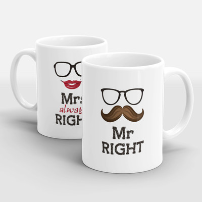 Sublikraft Mr Right and Mrs Always Right Ceramic Coffee Mug(330 ml, Pack of 2)