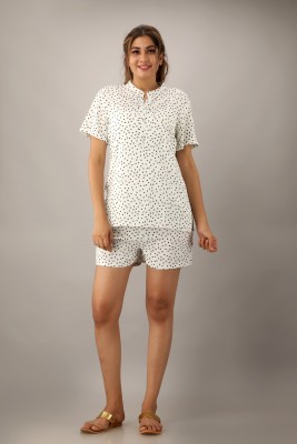 Design by Rao Women Polka Print White Top & Shorts Set