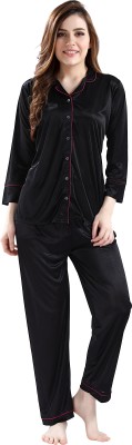 AV2 Women Solid Black Shirt & Pyjama set