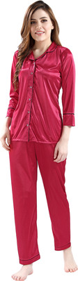 AV2 Women Solid Red Shirt & Pyjama set