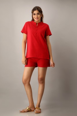 Design by Rao Women Solid Red Top & Shorts Set