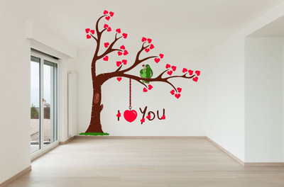 Wallzone 90 cm Tree With Love Birds Removable Sticker(Pack of 1)