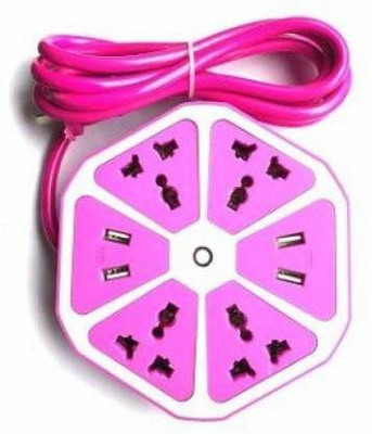 Vacotta USB Hexagon Socket Extension board And Surge Protector 4 USB Port AND 4 socket 4 Socket Extension Boards 8  Socket Extension Boards(Pink, 1.8 m, With USB Port)
