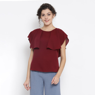 Office & you Formal Cape Sleeve Solid Women Purple Top