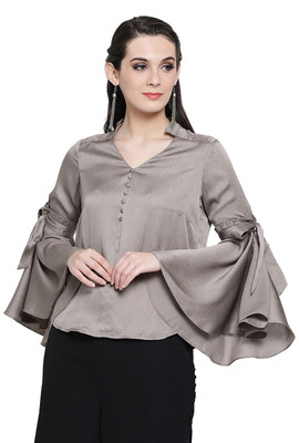 Office & you Formal Full Sleeve Solid Women Grey Top