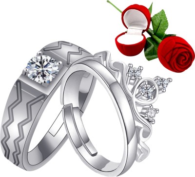 SILVER SHINE Couple Rings for lovers Silver Plated Adjustable Couple Ring with 1 Piece Red Rose Gift Box for Men and Women Alloy Ring Set