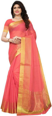 Stylish Sarees Striped, Woven, Solid/Plain Tant Silk Blend, Cotton Blend Saree(Multicolor)