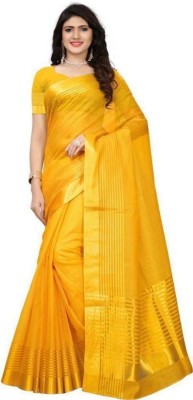 MSC TRENDLINE SAREES Solid/Plain Daily Wear Cotton Linen, Cotton Blend Saree(Yellow)