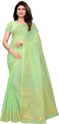 Stylish Sarees Striped, Woven, Solid/Plain Tant Silk Blend, Cotton Blend Saree(Multicolor)