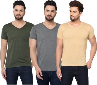 Jangoboy Self Design Men V Neck Green, Brown, Grey T-Shirt