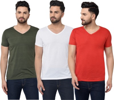 Adorbs Solid Men V Neck Dark Green, Red, White T-Shirt