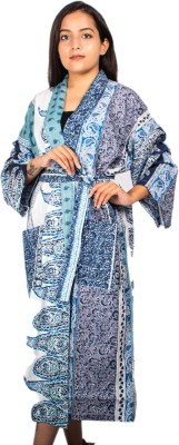 sriamjaipur Printed Blue, White Free Size Bath Robe(Kimono and Belt, For: Men & Women, Printed Blue, White)