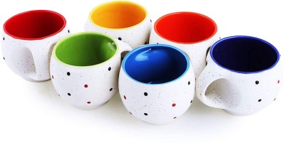 KIKI CREATION White pari Ceramic Coffee Mug(130 ml, Pack of 6)