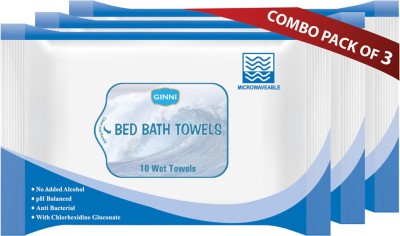 GINNI Hygiene Bed Bath Towel Refreshing Sponge Bath Towels (Pack Of 3) (10 Towels Per Pack)(30 Tissues)
