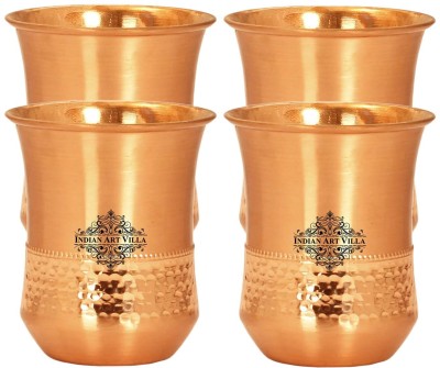 IndianArtVilla (Pack of 4) Copper Hammered & Smooth Design Glass,Drinkware & Storage Purpose, 310 ML(Set of4) Glass Set Water/Juice Glass(310 ml, Copper, Brown)