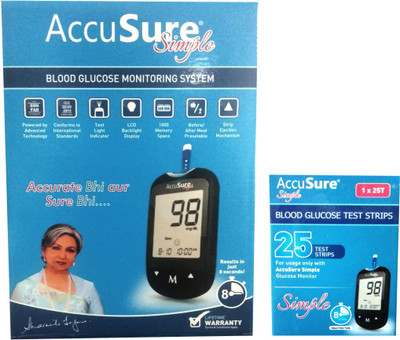 AccuSure Simple Glucometer With 25 Test Strips Glucometer(Black)