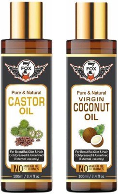 7 FOX Pure & Organic Castor Oil & Virgin Coconut Oil-100ml-Packof-2-Bottle-(200ml) Combo- Hair Oil(200 ml)