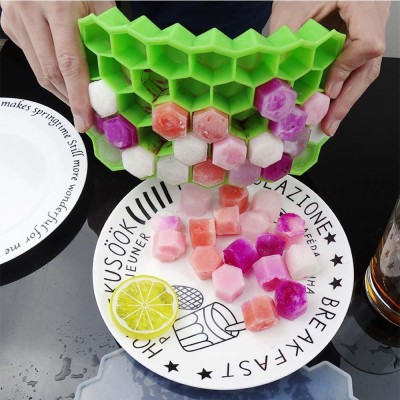 Swastik Creation Flexible Silicone Honeycomb 37 Cavity Ice Cube Tray with Lid Trays for Freezer Moulds Small Cubes Whiskey Fridge Bar Soft Ice Cube Tray (Multicolor) PACK OF 1 Multicolor Silicone Ice Cube Tray(Pack of1)