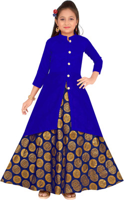 srapo Maxi/Full Length Festive/Wedding Dress(Dark Blue, 3/4 Sleeve)