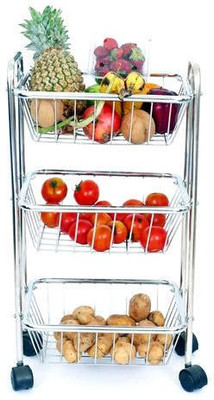 Givni Enterprise 3 Layer Square Vegetable and Fruit Trolley/Basket/Stand For Modern Kitchen Storage Rack Stainless Steel Kitchen Trolley Stainless Steel Kitchen Trolley(DIY(Do-It-Yourself))