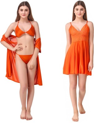 Romaisa Women Nighty Set(Orange)