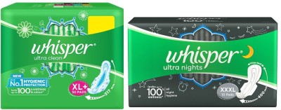 Whisper Ultra Clean 50s plus Nights XXXL+ 10s (Day and Night Pack) Sanitary Pad (Pack of 60)