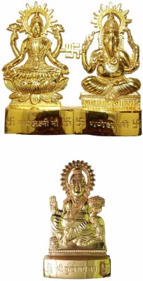 PUCHCHI Metal Laxmi Ganesh Ji with Kuber Maharaj in Metal Finish - Height 11 cm Decorative Showpiece  -  10.8 cm(Metal, Gold)