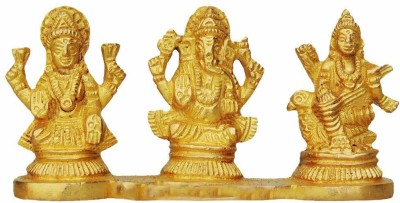 salvusappsolutions Lakshmi Ganesh Saraswati Idol Brass Sculpture Ganesha Statue Diwali Decor Gift - 1 Set Decorative Showpiece  -  5 cm(Brass, Gold)