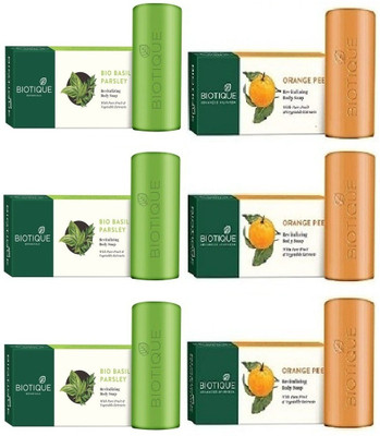 BIOTIQUE Bio Pack of 6 Soap combo 3 Bio Basil & Parsley Revitalizing Body Soap 150gm+ 3 Bio Orange Peel Refreshing Body Soap 150gm ( For All Skin Types )(6 x 25 g) BIOTIQUE Bio Pack of 6 Soap combo 3 Bio Basil & Parsley Revitalizing Body Soap 150gm+ 3 Bio Orange Peel Refreshing Body Soap 150gm ( For All Skin Types )(6 x 25 g)