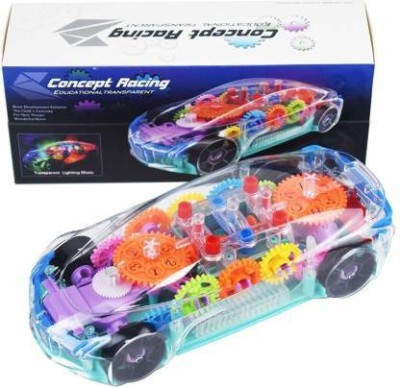 SALEOFF Transparent Musical Concept Racing Car with 3D Flashing LED Lights for Kids-352(Multicolor)