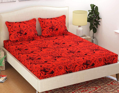 LAPADI MAKEOVERS 0 TC Cotton Double 3D Printed Flat Bedsheet(Pack of 1, Red)