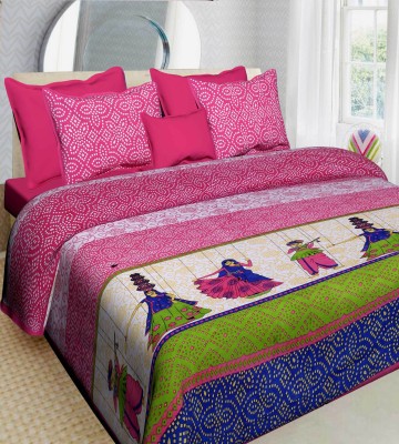 AJ Home 104 TC Cotton Double Jaipuri Prints Flat Bedsheet(Pack of 1, Pink)