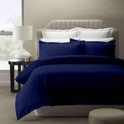 ADIRAV Cotton King Flat 240 TC Striped Bedsheet(Pack of 1, Navy Blue)