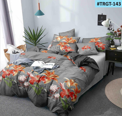 LAPADI MAKEOVERS 0 TC Cotton Double 3D Printed Flat Bedsheet(Pack of 1, Grey)