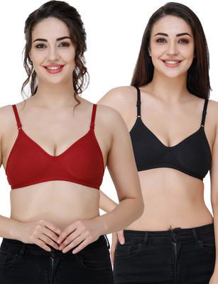 Docare Moulded Women T-Shirt Non Padded Bra(Maroon, Black)