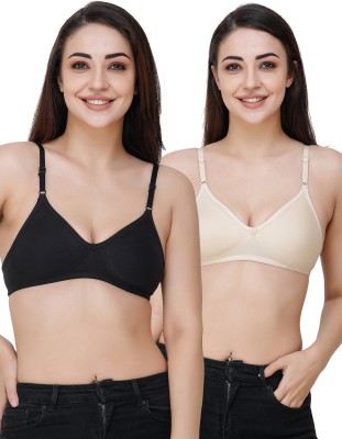 Docare Moulded Women T-Shirt Non Padded Bra(Black, Beige)