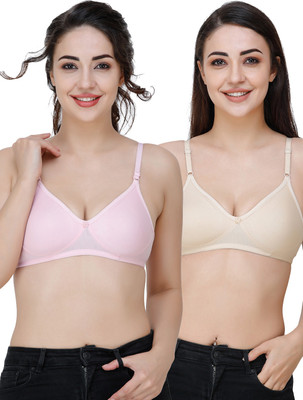 Docare Moulded Women T-Shirt Non Padded Bra(Pink, Beige)
