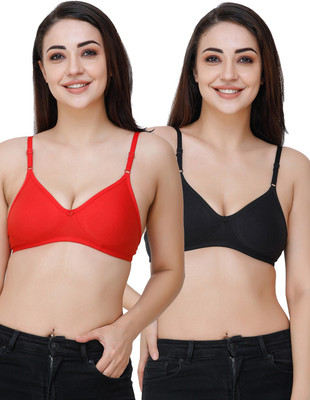Docare Moulded Women T-Shirt Non Padded Bra(Red, Black)