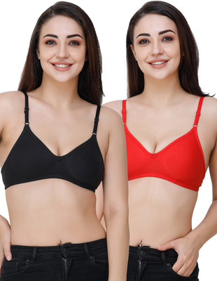 Docare Moulded Women T-Shirt Non Padded Bra(Black, Red)