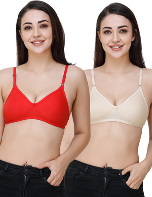 Docare Moulded Women T-Shirt Non Padded Bra(Red, Beige)