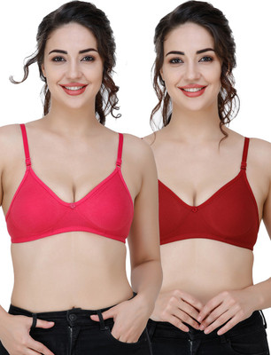 Docare Moulded Women T-Shirt Non Padded Bra(Pink, Maroon)