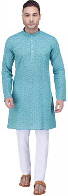 Rajubhai Hargovindas Men Printed Straight Kurta(Light Blue)
