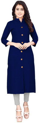 VED CREATION Women Solid A-line Kurta(Blue)