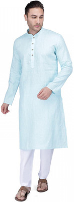 Rajubhai Hargovindas Men Solid Straight Kurta(Light Blue)